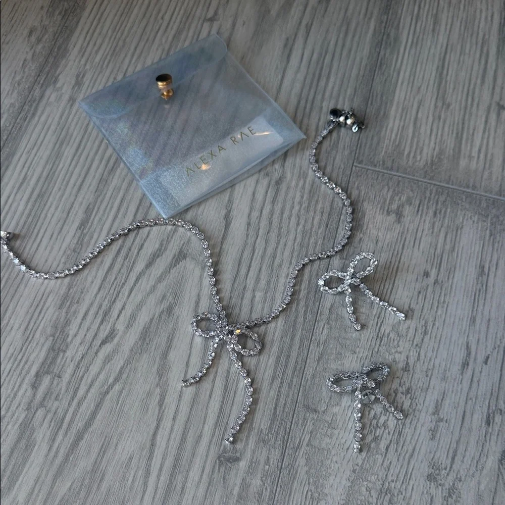 Alexa Rae Crystal Bow Necklace and Earring Set - Silver - Picture 1 of 3